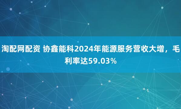 淘配网配资 协鑫能科2024年能源服务营收大增，毛利率达59.03%