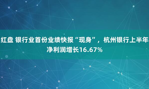 红盘 银行业首份业绩快报“现身”，杭州银行上半年净利润增长16.67%