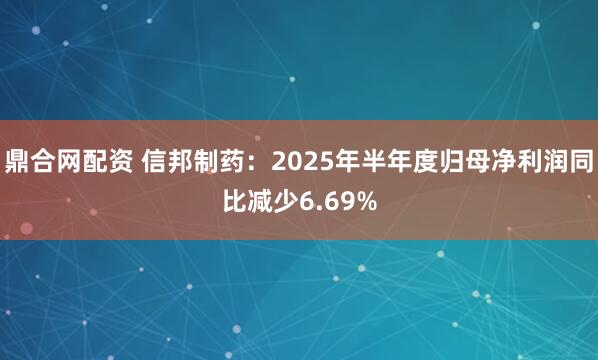 鼎合网配资 信邦制药：2025年半年度归母净利润同比减少6.69%
